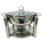 Circular stainless steel chafing dish for buffet service – INEQUIP