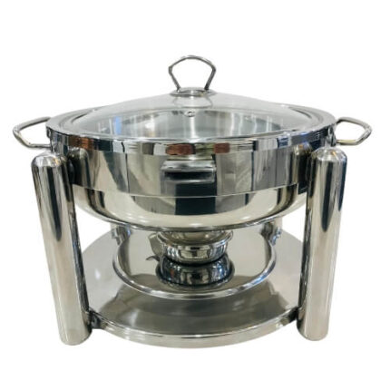 Circular stainless steel chafing dish for buffet service – INEQUIP