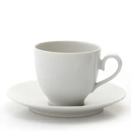 INEQUIP classic white ceramic espresso cup and saucer set for elegant coffee service
