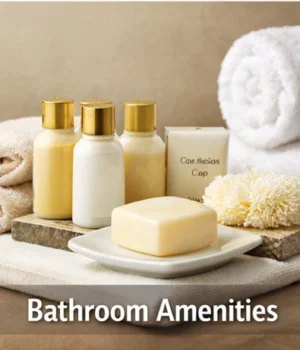 INNEQUIP Hotel Supplies bathroom amenities including shampoo, soap, dental kits, shaving kits, and hotel toiletries for hospitality businesses in Pakistan